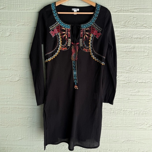 Old Navy Womens Black Embroidered Peasant Swimsuit Cover Up - Picture 2 of 7